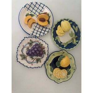 Vintage Bella Casa Peach, Lemon, Orange, Grape  3D Decorative Plates set of 4